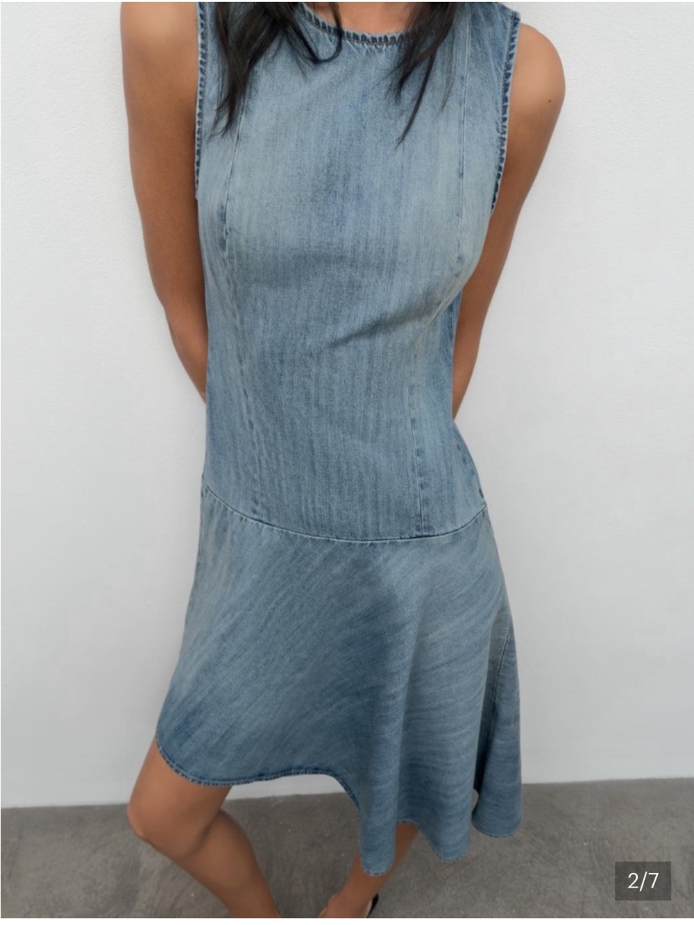Zara Light Blue Denim Asymmetrical Hem Dress